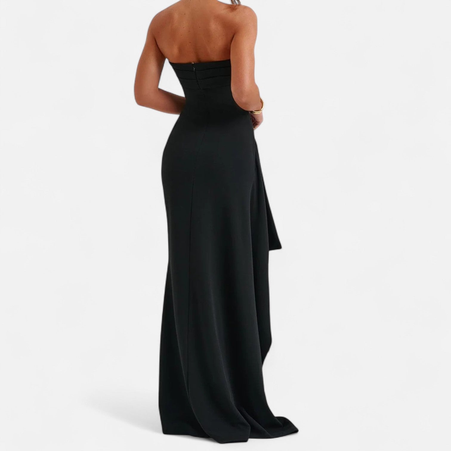 Damen Abendkleid bodenlang schulterfrei mit hohem Schlitz
