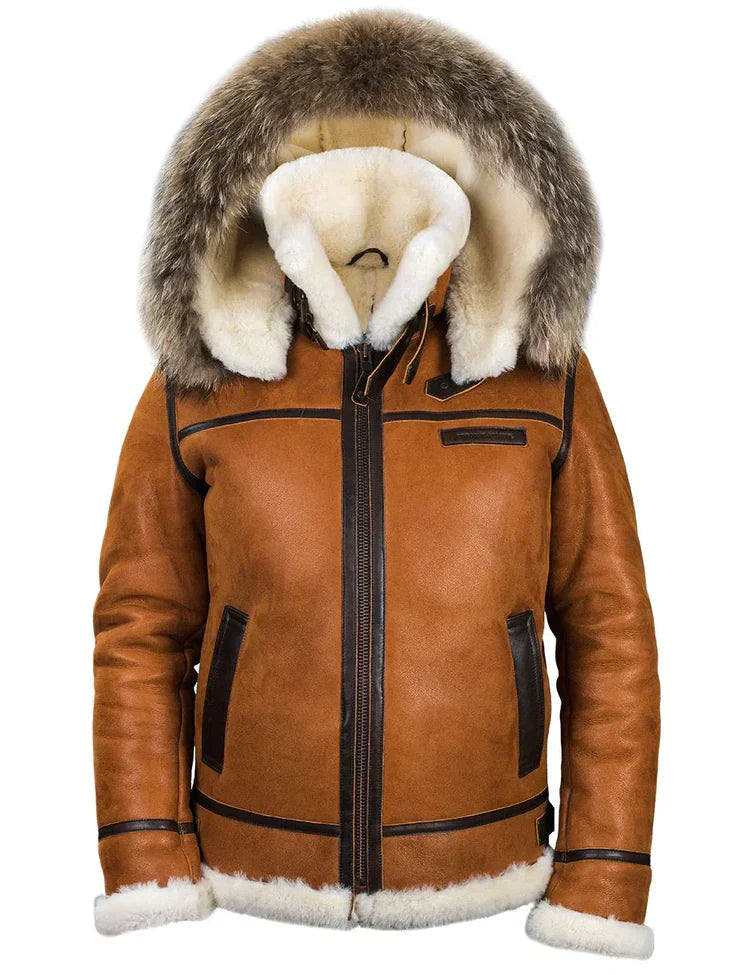 Damen Blousonjacke in Lederoptik mit Kunstfellbesatz - Braun