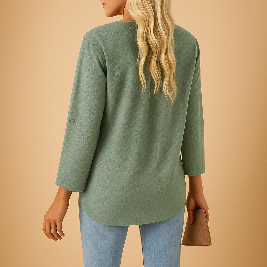 Damen Bluse mit V-Ausschnitt und schmalem Stehkragen
