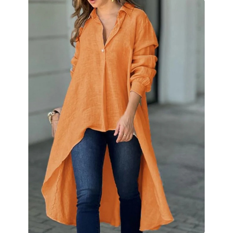 Damen Hemdbluse mit verlängertem Rückensaum und Kragen - Orange