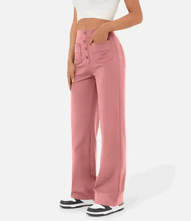 Damen Hose gerade geschnitten mit hohem elastischem Bund - Rosa