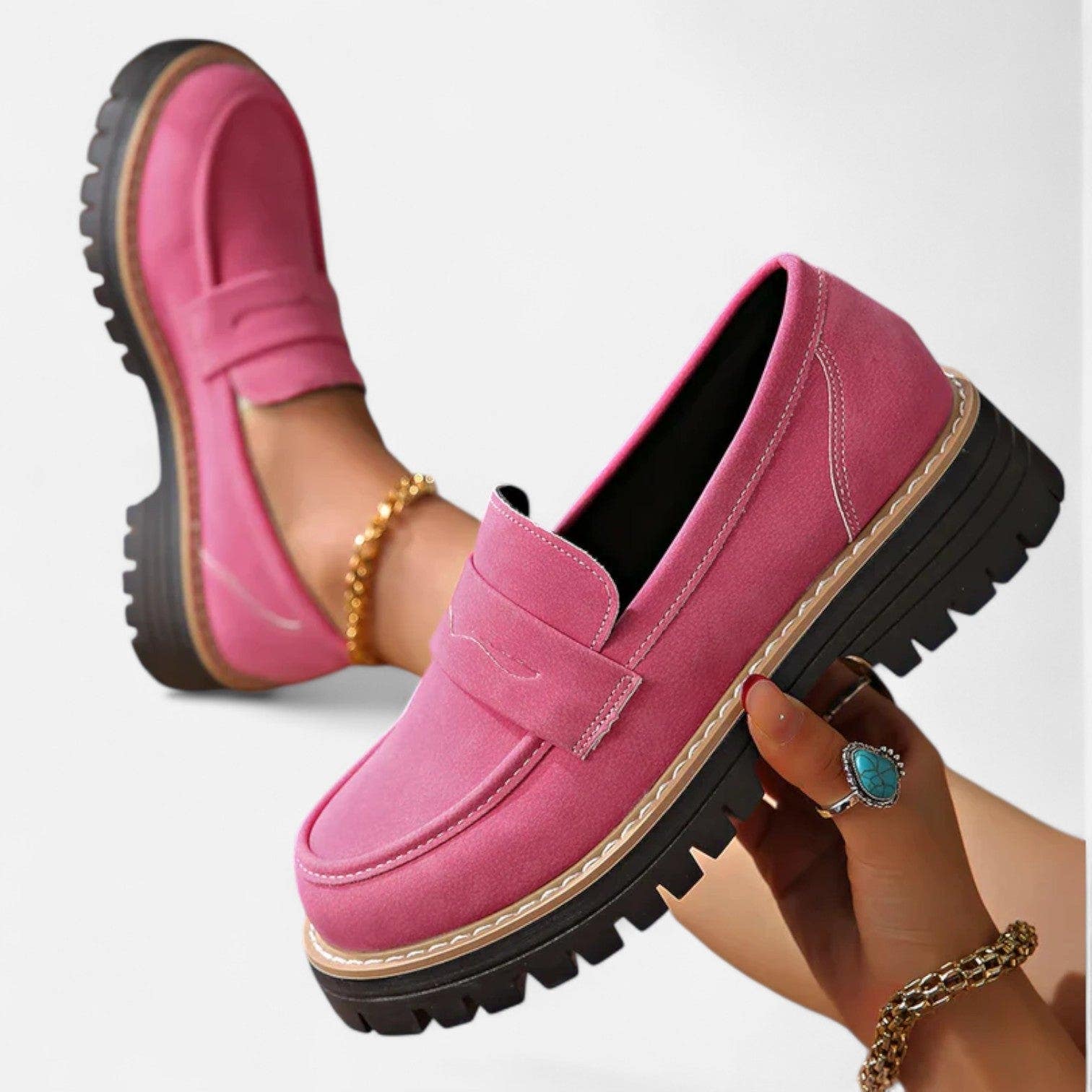 Damen Loafer in Wildlederoptik mit Profilsohle - Pink
