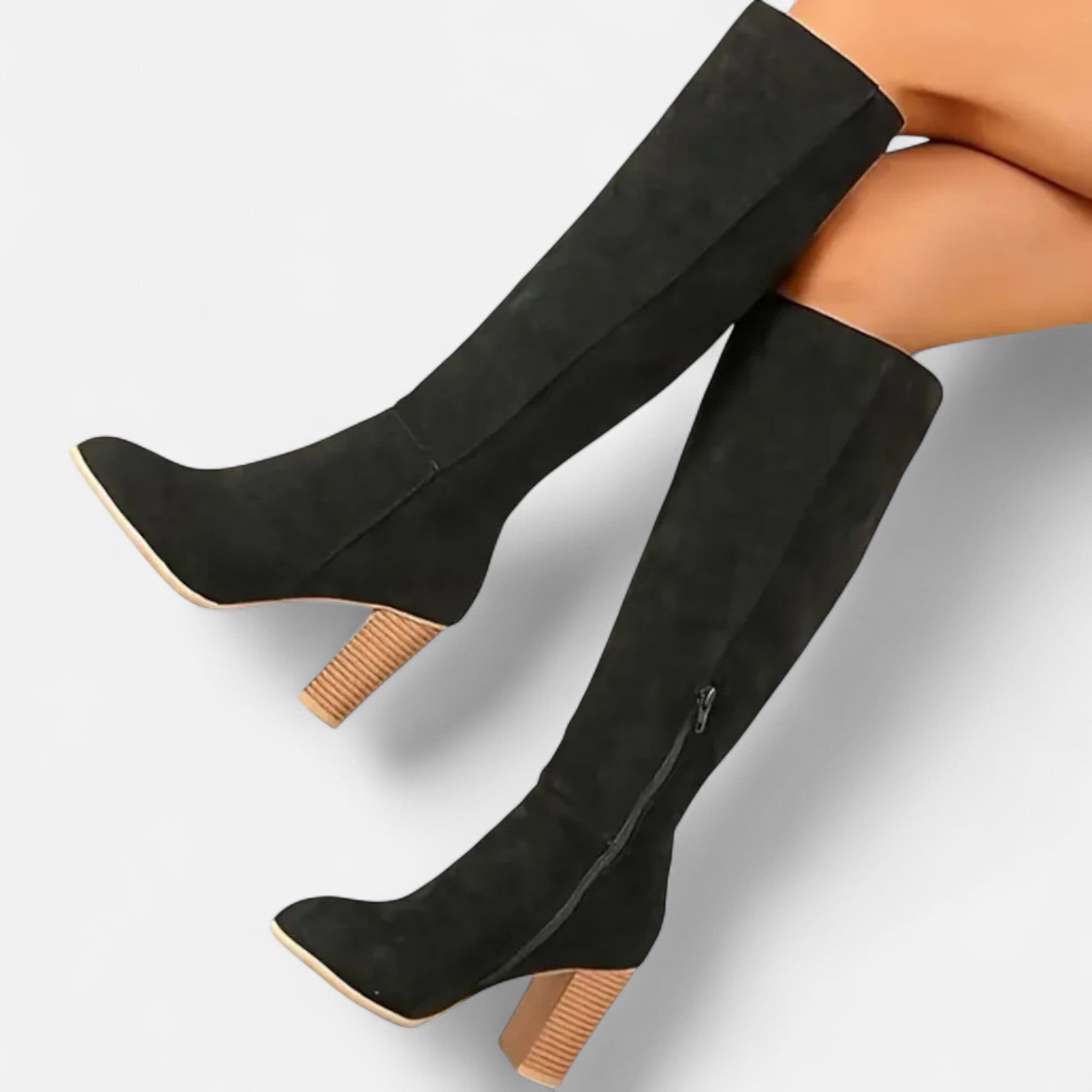 Damen Overknee Stiefel in Wildlederoptik mit Blockabsatz