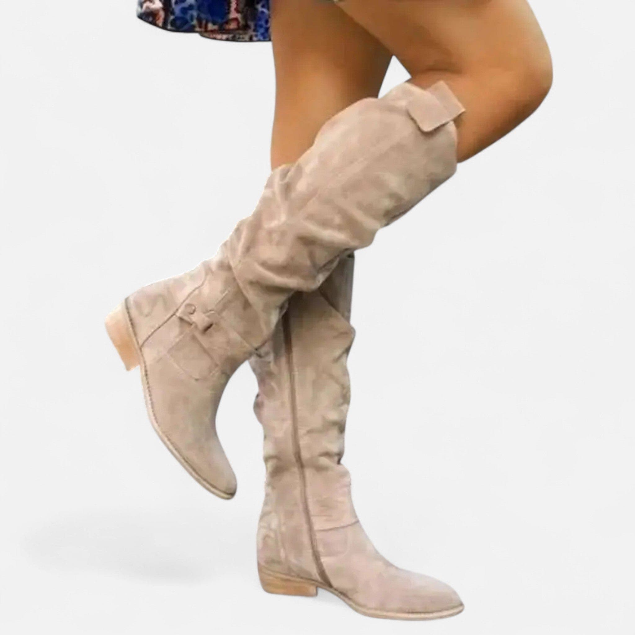 Damen Overknee Stiefel mit weich fallendem Schaft - Khaki