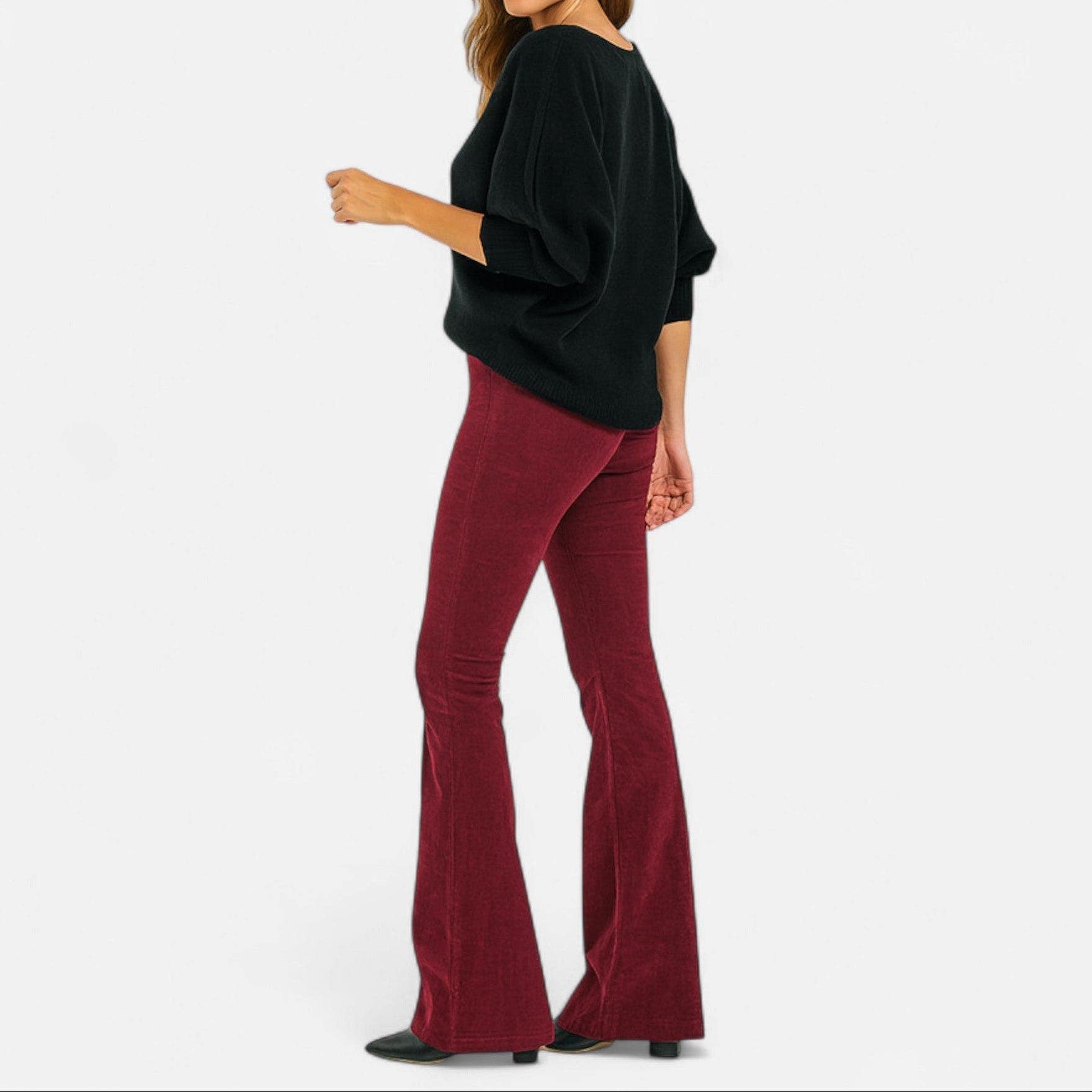 Damen Schlaghose in Cordoptik mit hohem Bund und engem Sitz