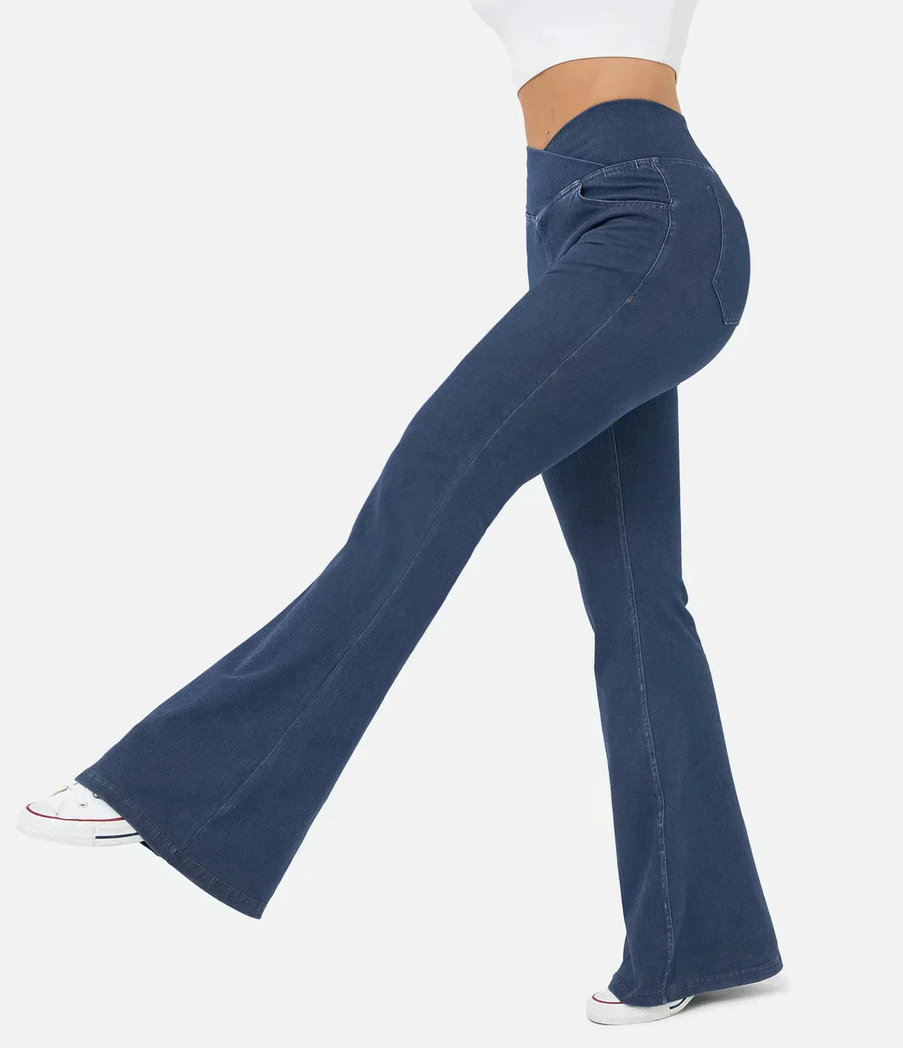 Damen Schlaghose in Denim Optik mit hohem elastischem Bund