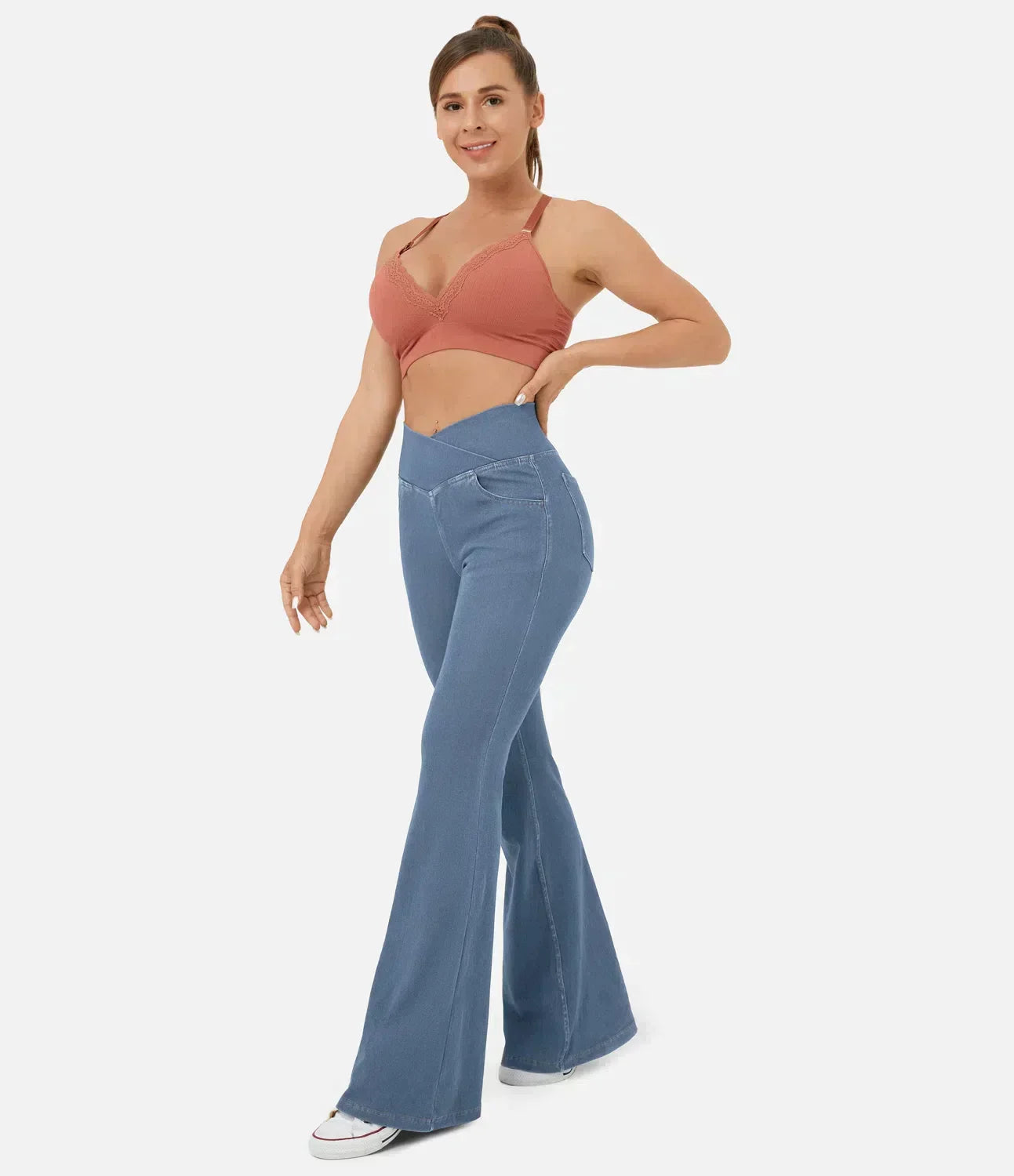 Damen Schlaghose in Denim Optik mit hohem elastischem Bund