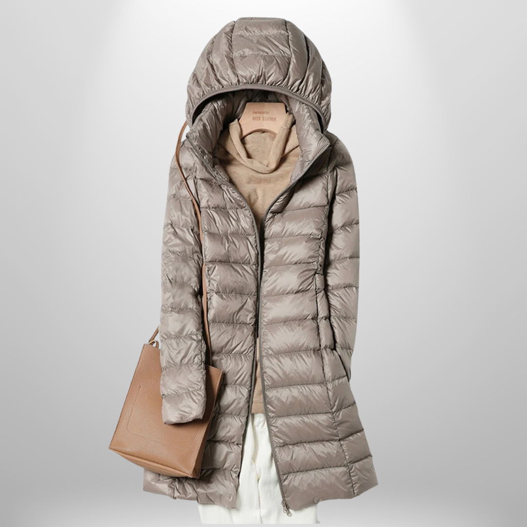 Damen Steppjacke leicht mit Kapuze und feiner Steppung - Khaki