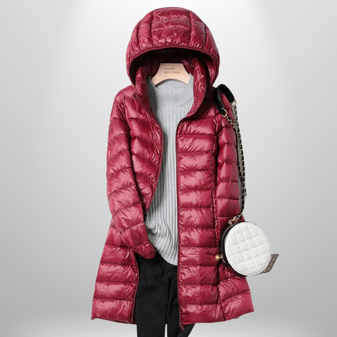 Damen Steppjacke leicht mit Kapuze und feiner Steppung - Bordeaux