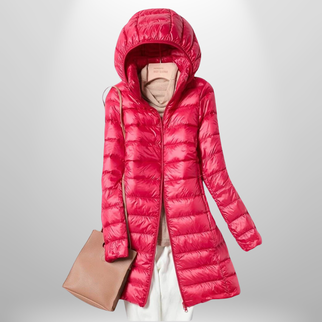 Damen Steppjacke leicht mit Kapuze und feiner Steppung - Rot