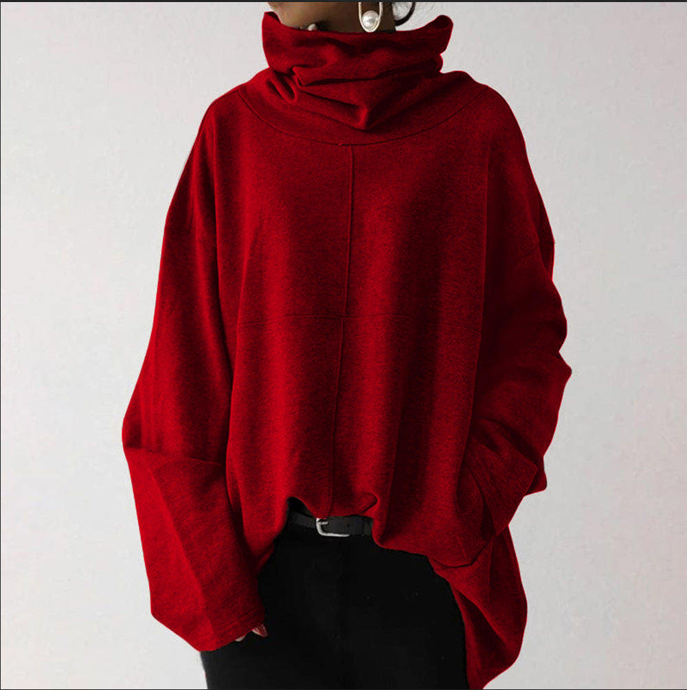 Damen Sweatshirt oversize mit Stehkragen und Rippbündchen - Rot