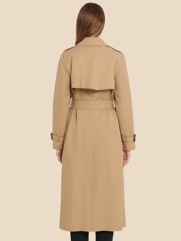 Damen Trenchcoat lang mit Doppelreiher und Bindegürtel