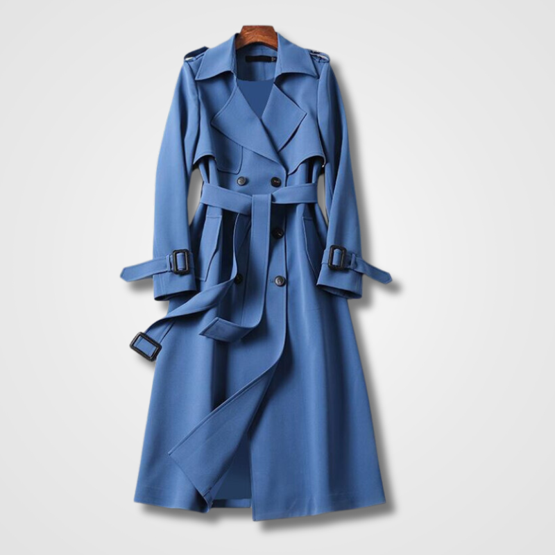 Damen Trenchcoat tailliert mit Schulterklappen und Gürtel - Blau
