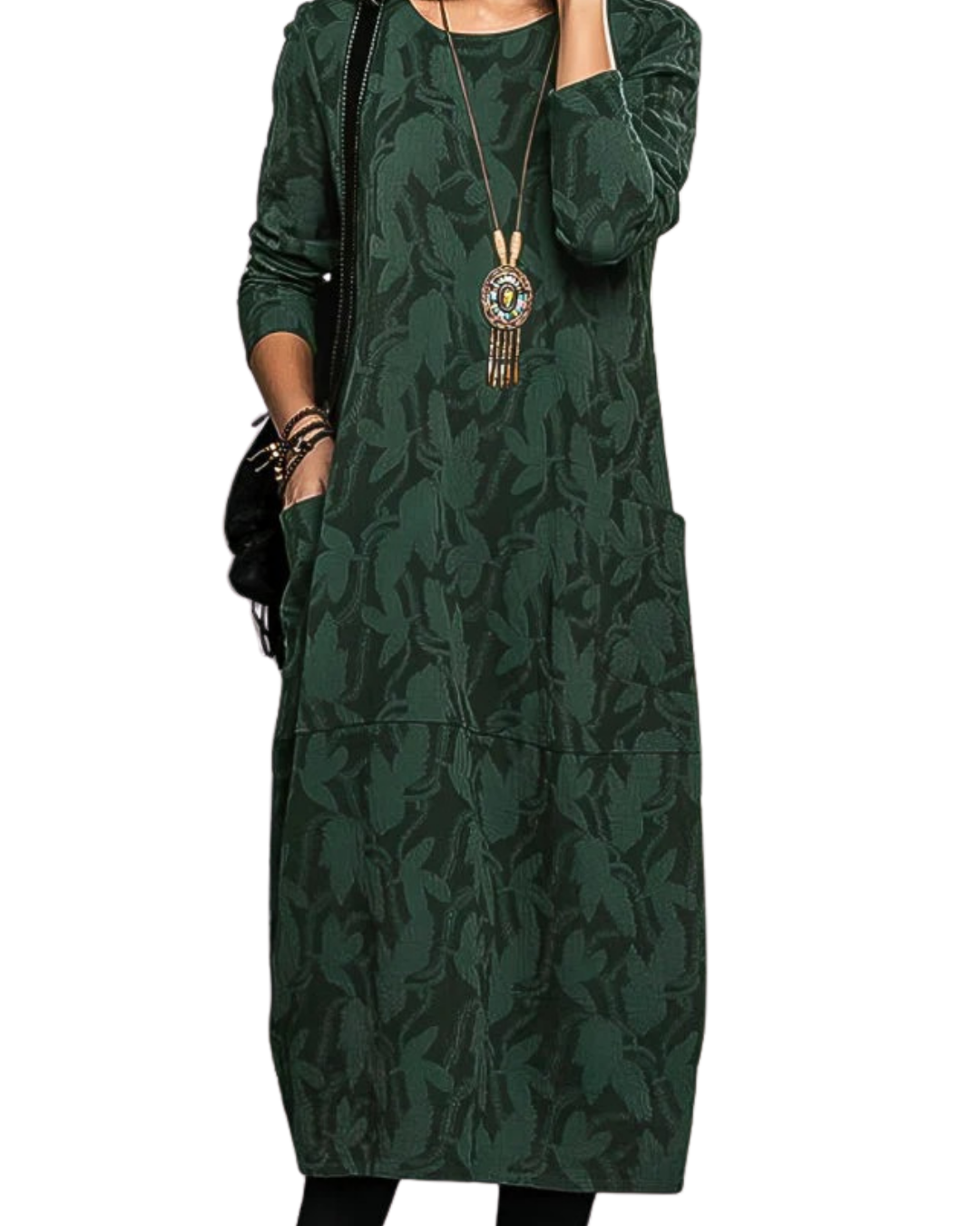 Damen Winterkleid midi mit langen Ärmeln und Taschen
