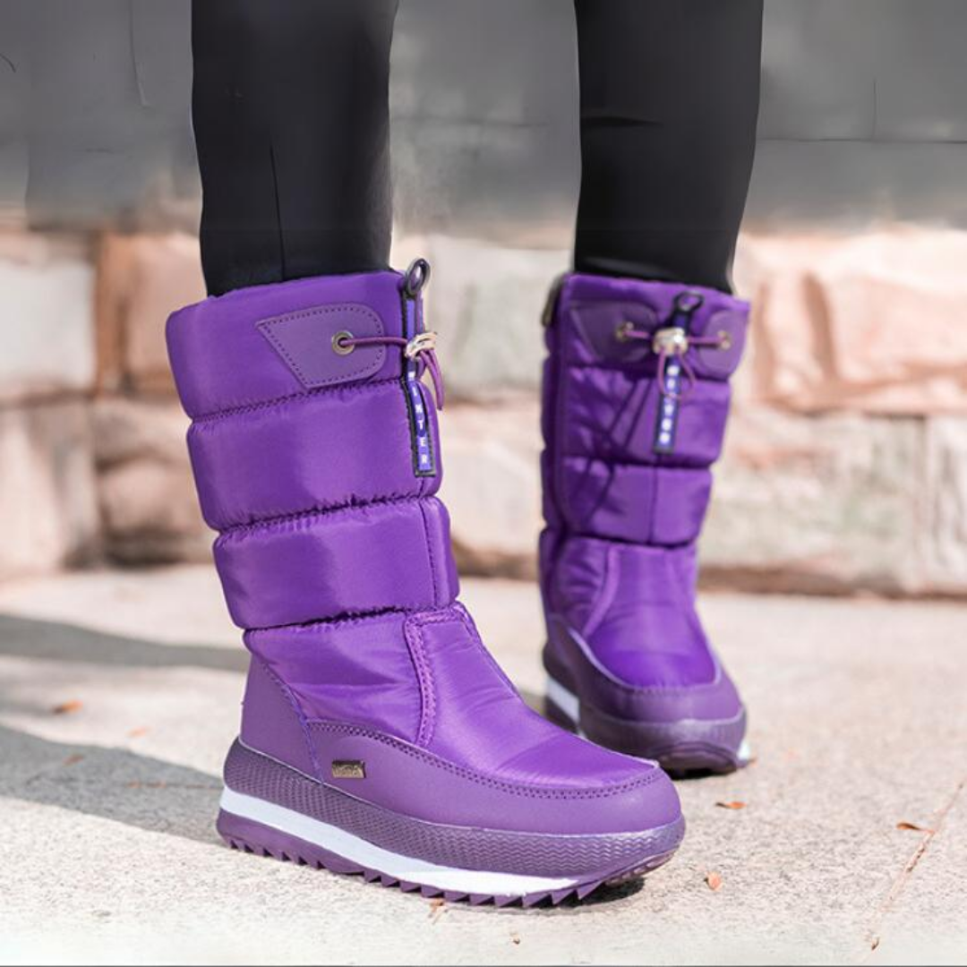 Damen Winterstiefel gesteppt mit Kordelzug und Profilsohle - Lila
