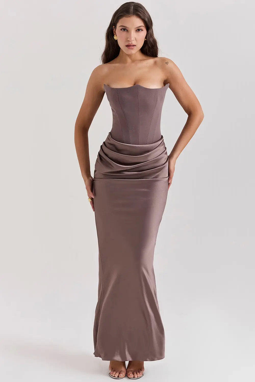 Damen Abendkleid bodenlang mit Bandeau und Raffung
