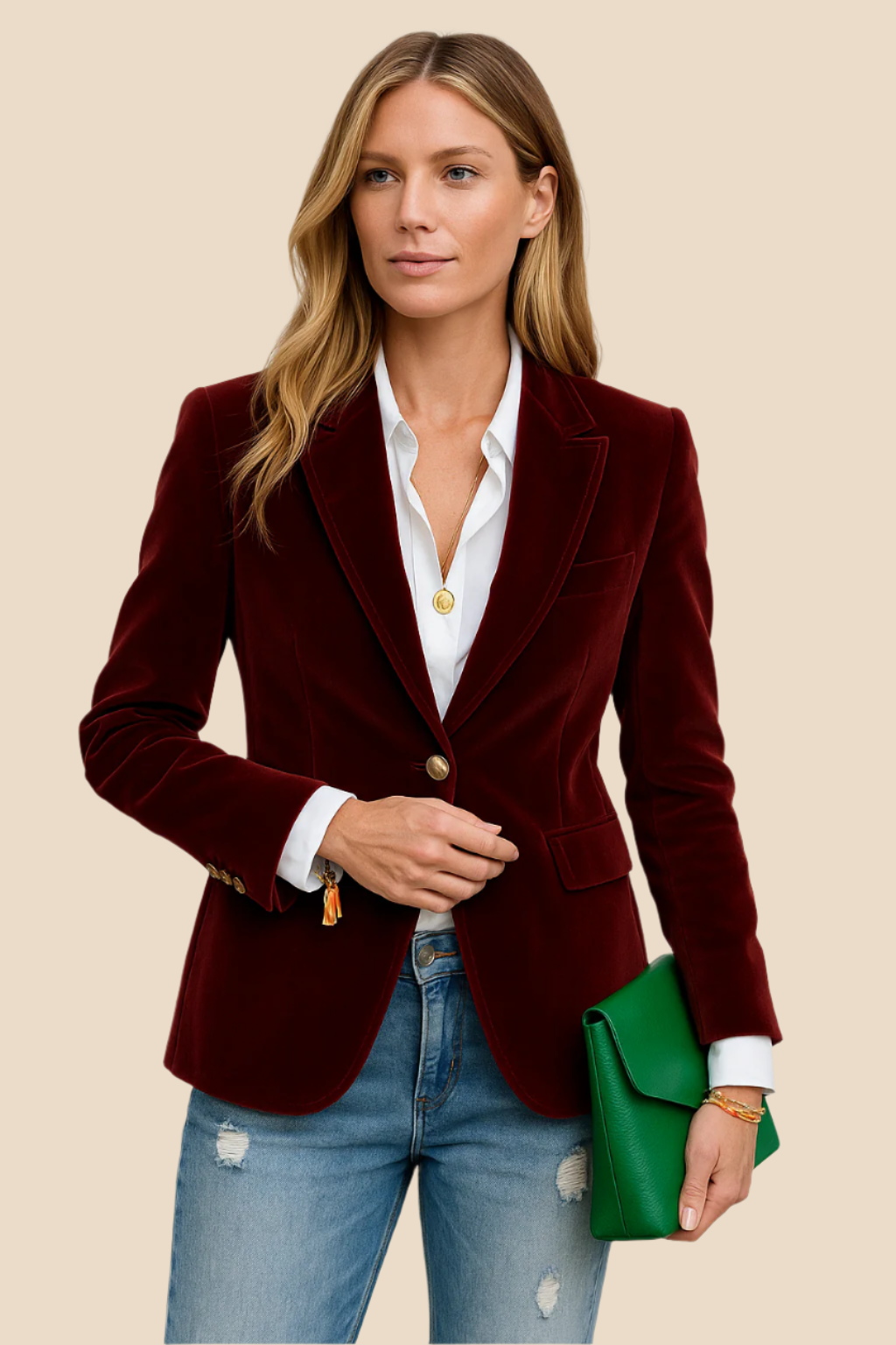 Damen Blazer in Samtoptik mit Reverskragen tailliert - Burgund