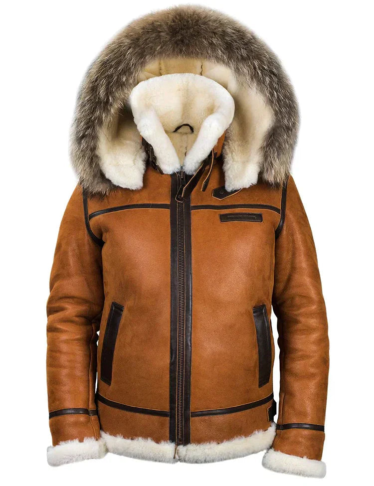 Damen Blousonjacke in Lederoptik mit Kunstfellbesatz - Braun