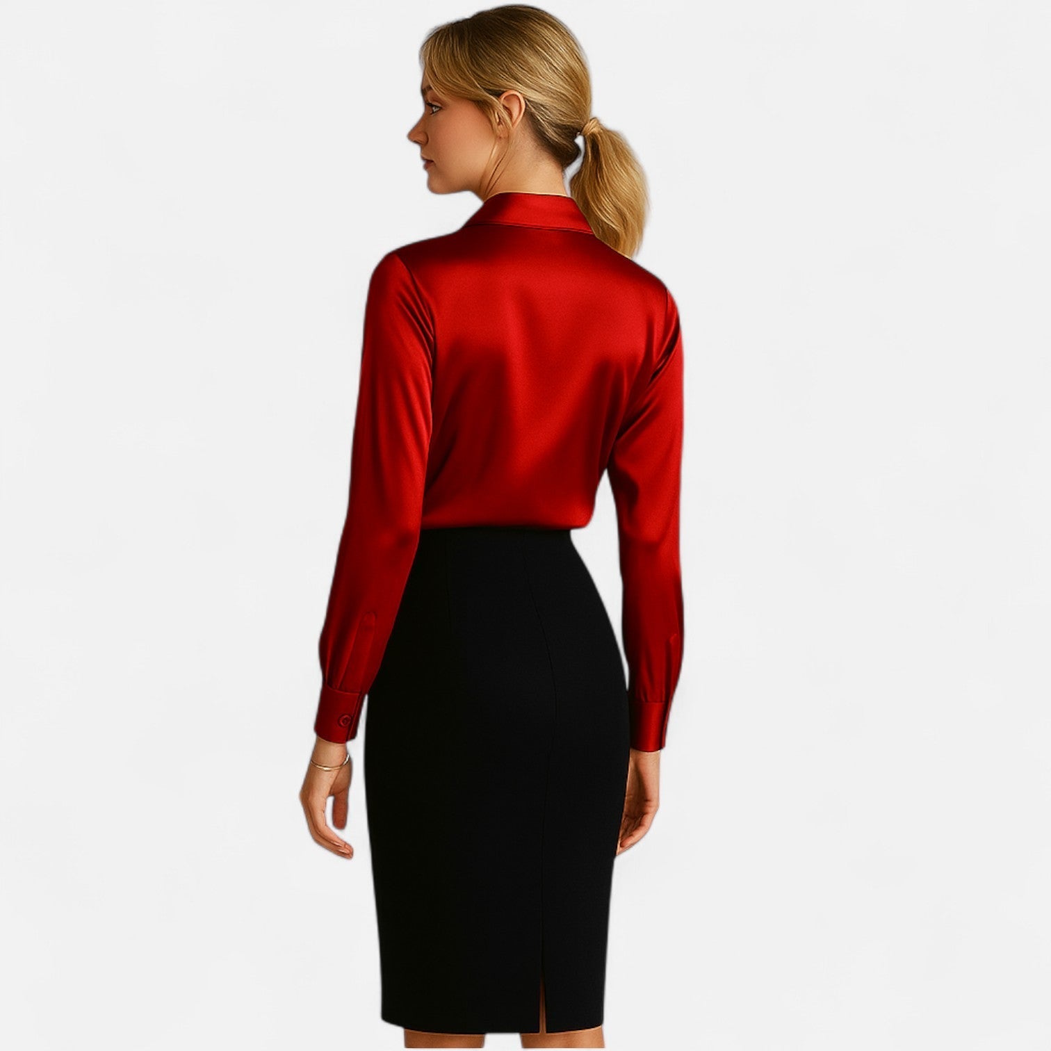 Damen Bluse in Satinoptik mit Hemdkragen und Manschette
