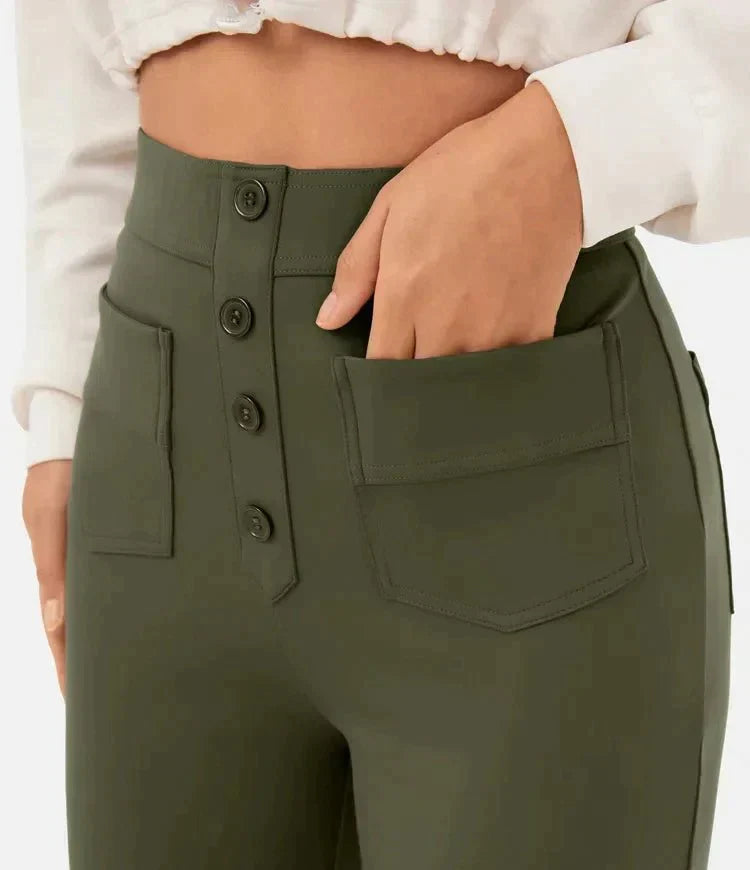 Damen Hose gerade geschnitten mit hohem elastischem Bund