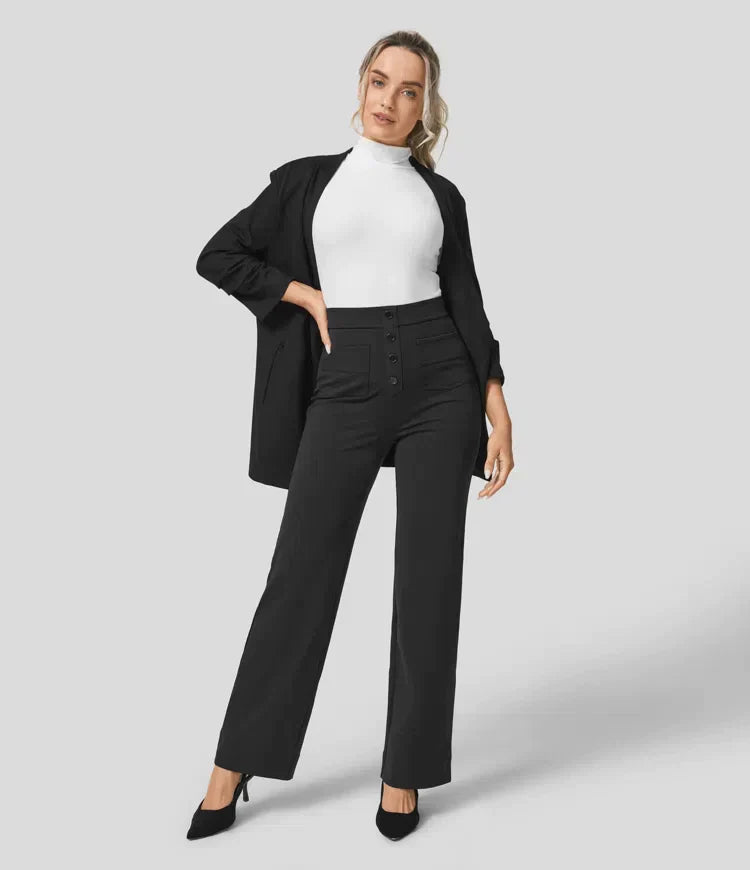 Damen Hose gerade geschnitten mit hohem elastischem Bund
