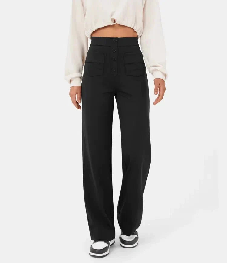 Damen Hose gerade geschnitten mit hohem elastischem Bund