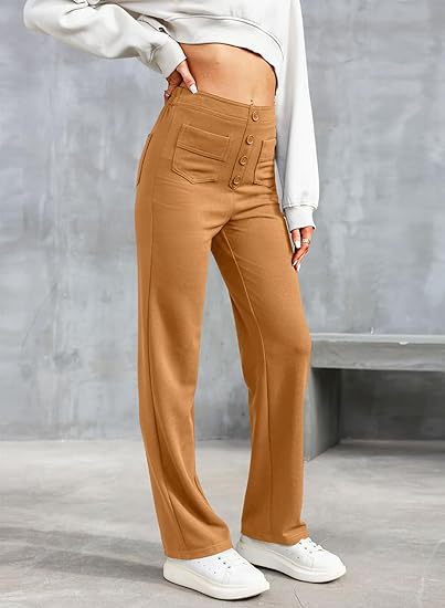 Damen Hose gerade geschnitten mit hohem elastischem Bund - Braun