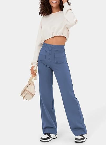 Damen Hose gerade geschnitten mit hohem elastischem Bund - Hellblau