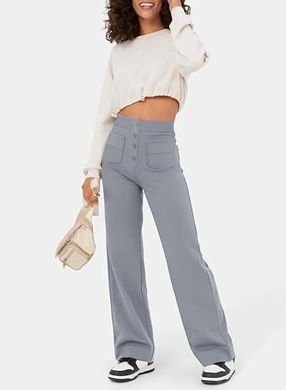 Damen Hose gerade geschnitten mit hohem elastischem Bund - Grau