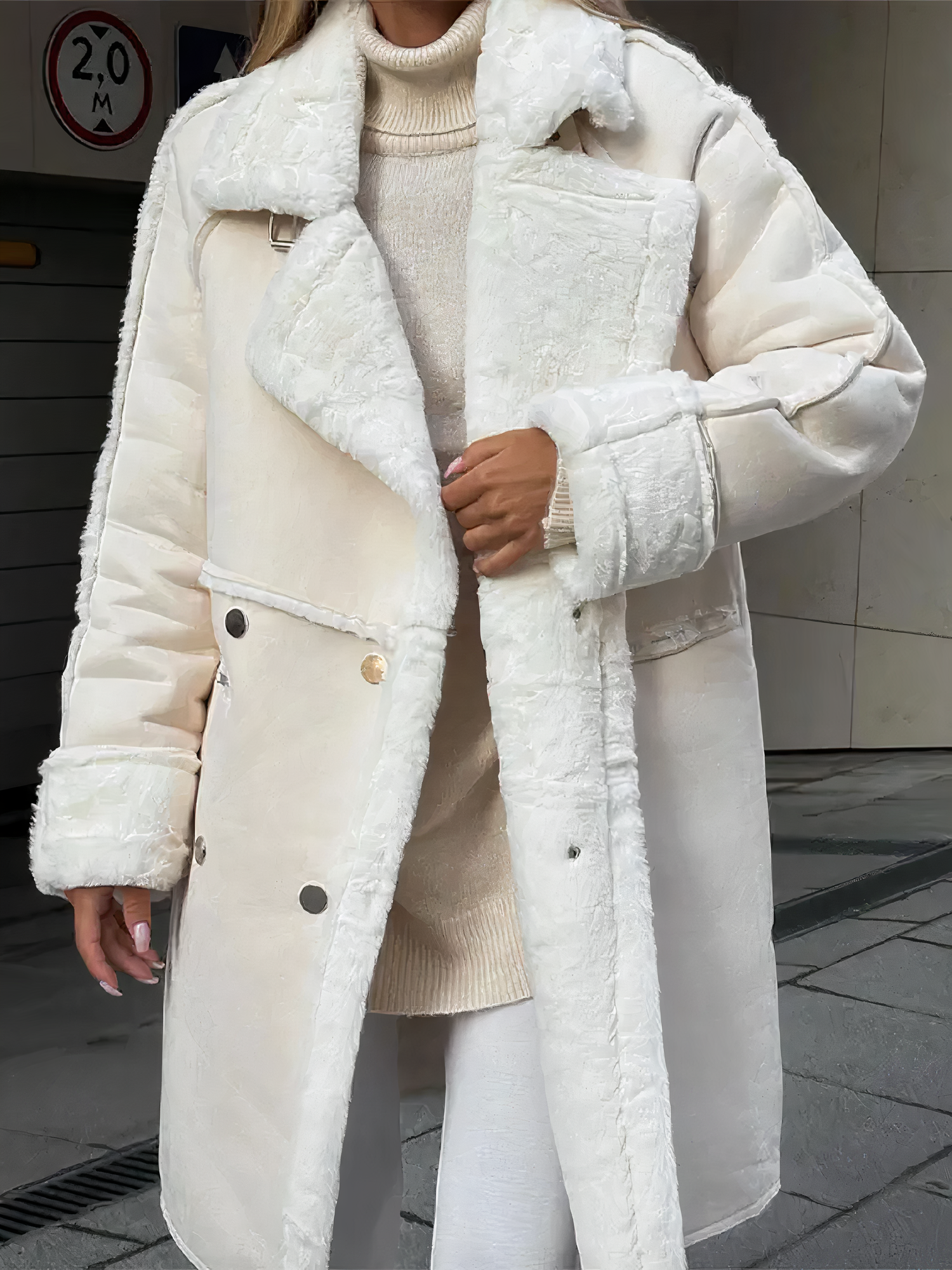 Damen Jacke in Teddyoptik mit Reverskragen und Knopfleiste