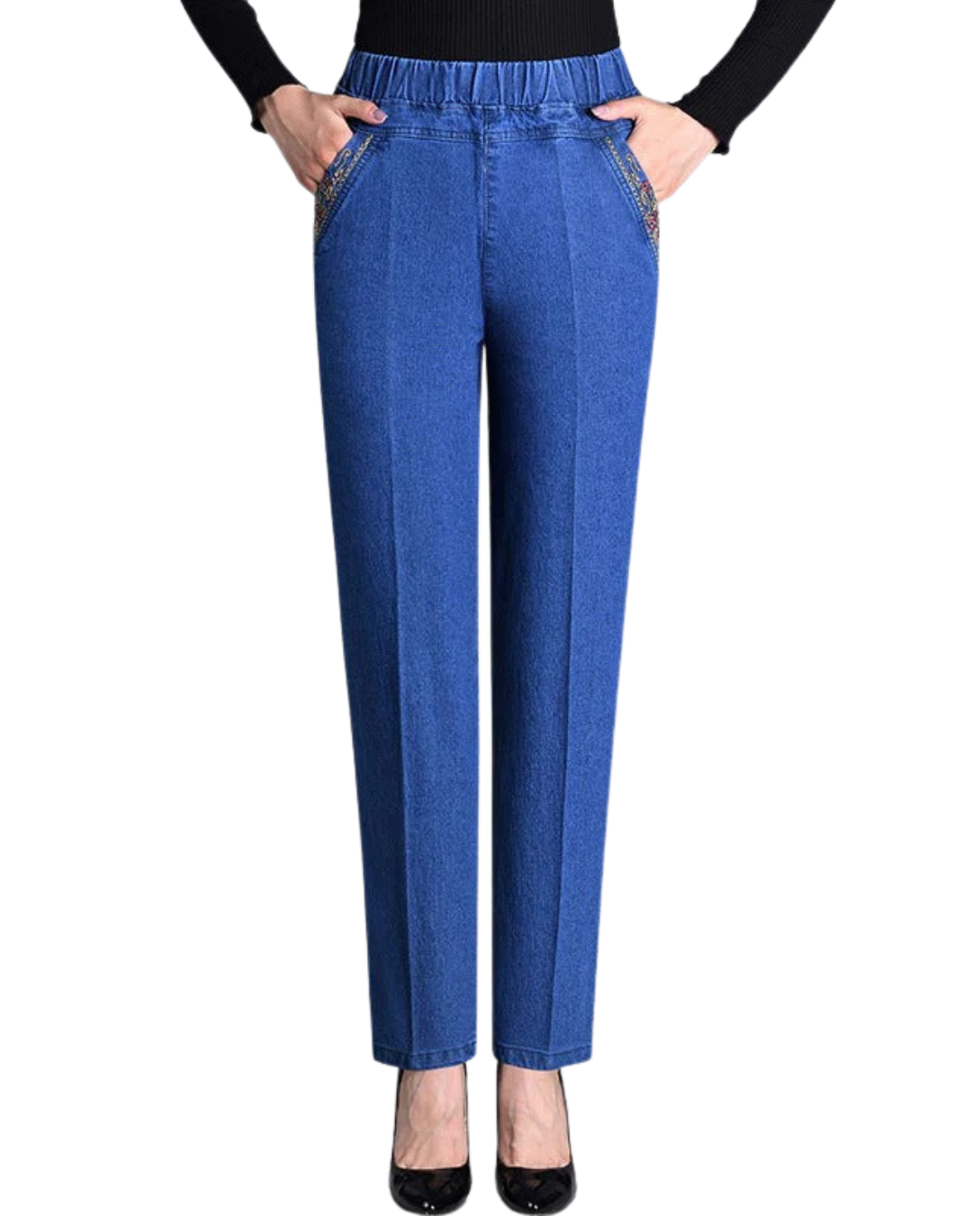 Damen Jeans gerade geschnitten mit geraffter Bundpartie
