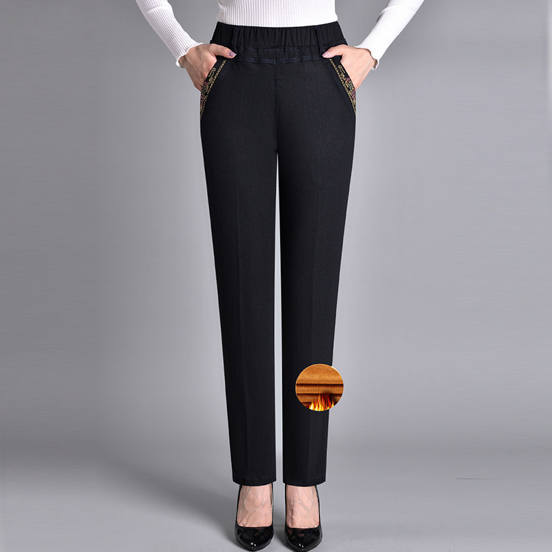 Damen Jeans gerade geschnitten mit geraffter Bundpartie - Schwarz (Winterdicke)