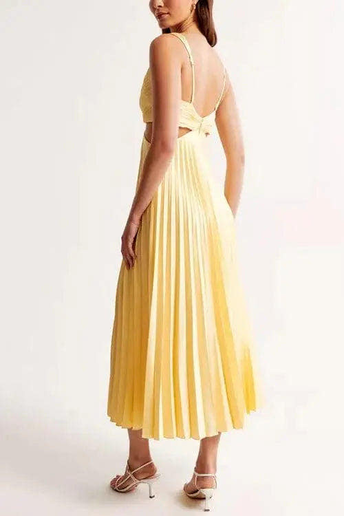 Damen Kleid midi mit Plisseerock und V-Ausschnitt