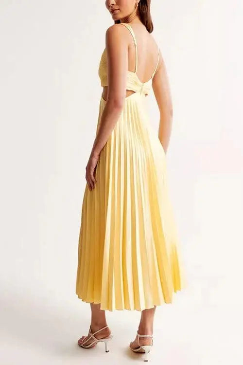 Damen Kleid midi mit Plisseerock und V-Ausschnitt