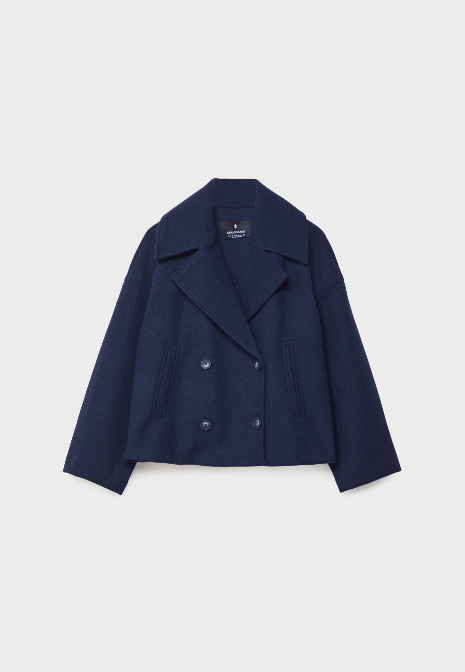 Damen Kurzmantel mit Doppelreiher und breitem Revers
