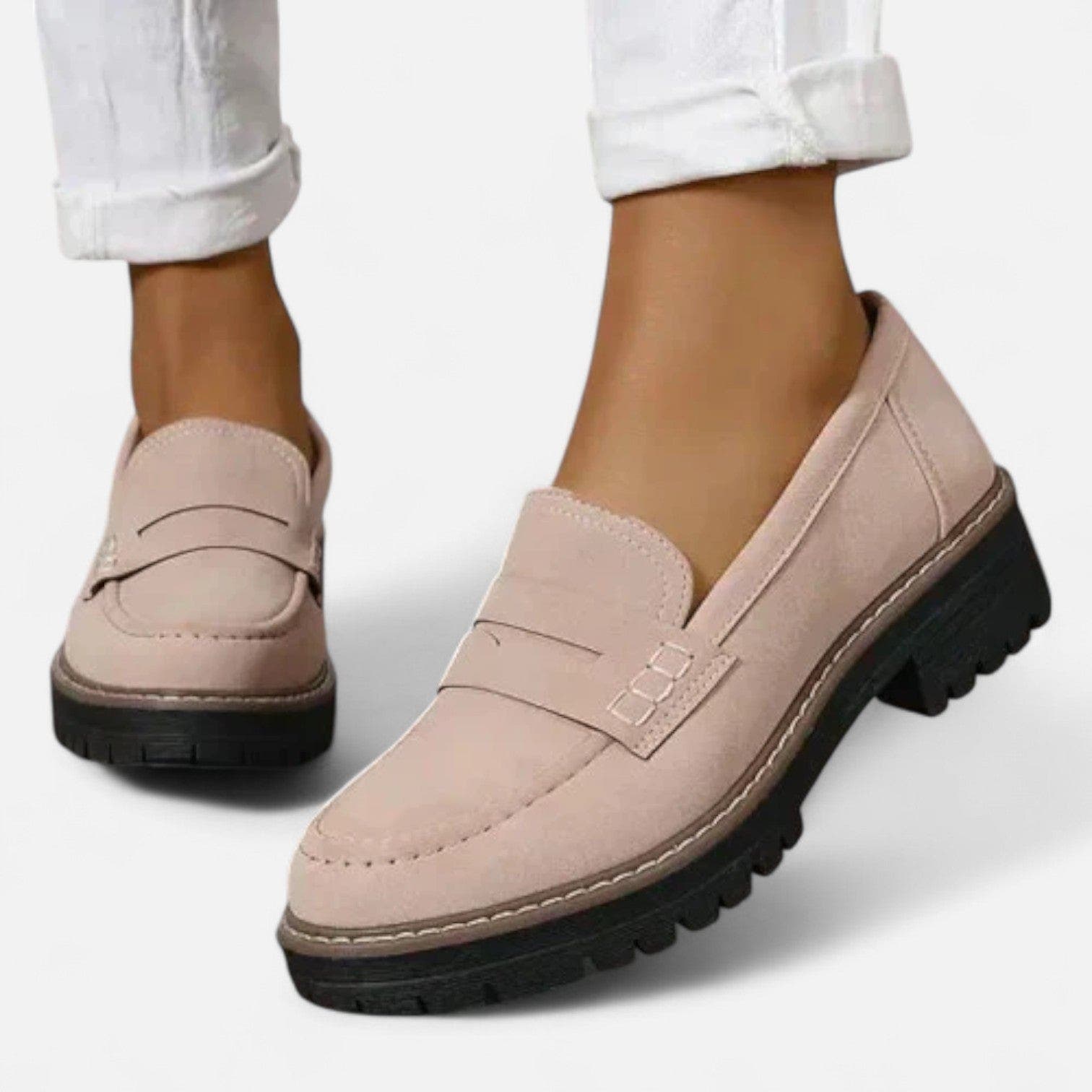 Damen Loafer in Wildlederoptik mit Profilsohle - Khaki
