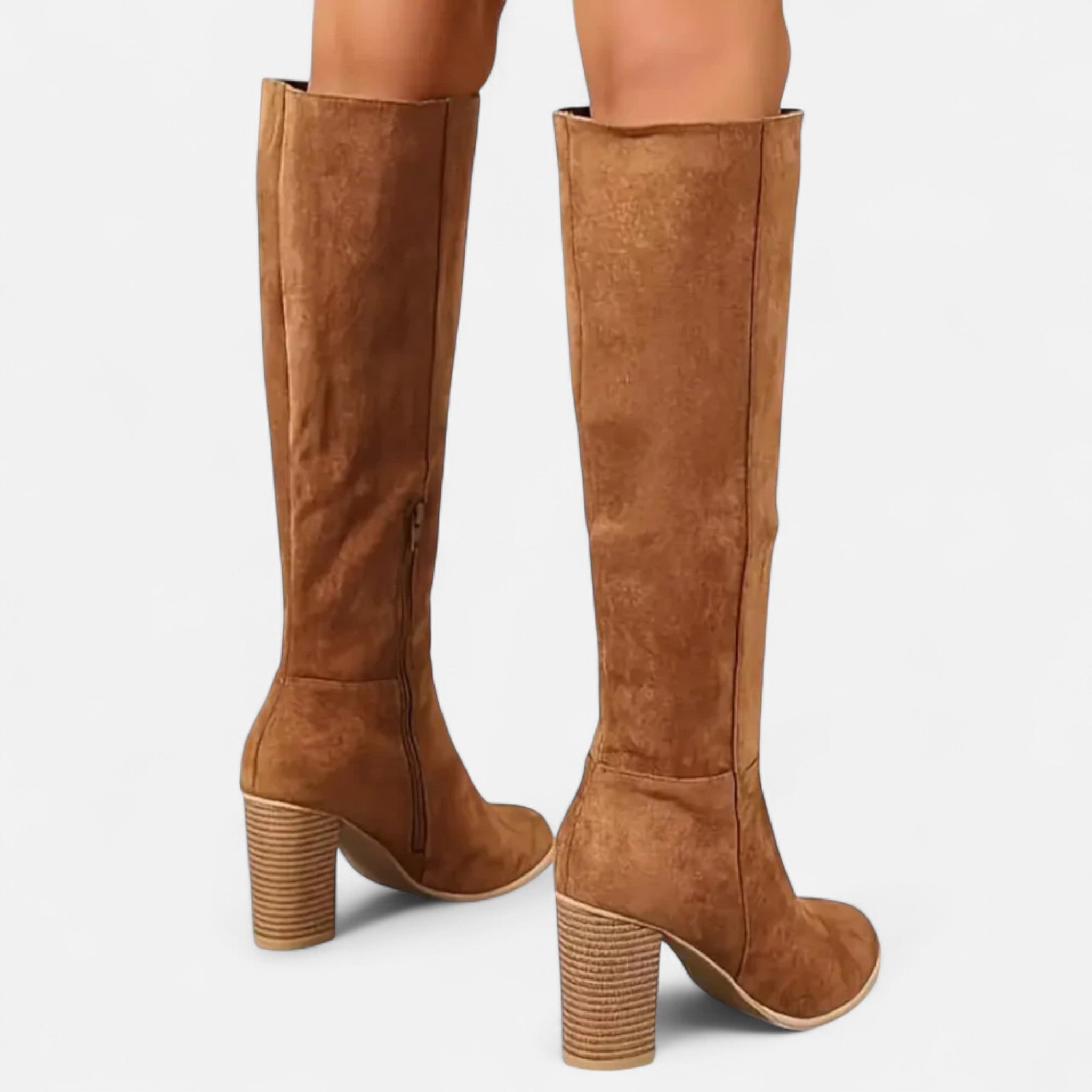 Damen Overknee Stiefel in Wildlederoptik mit Blockabsatz