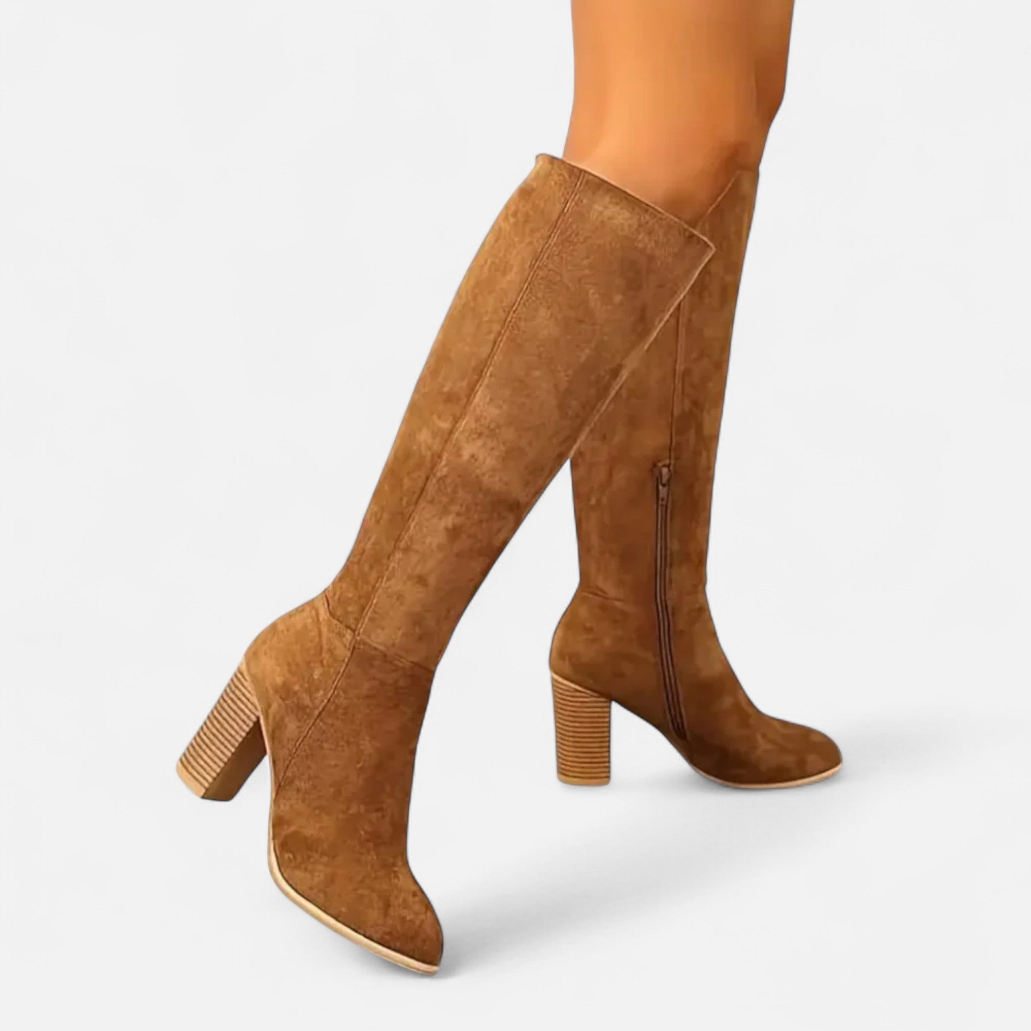 Damen Overknee Stiefel in Wildlederoptik mit Blockabsatz
