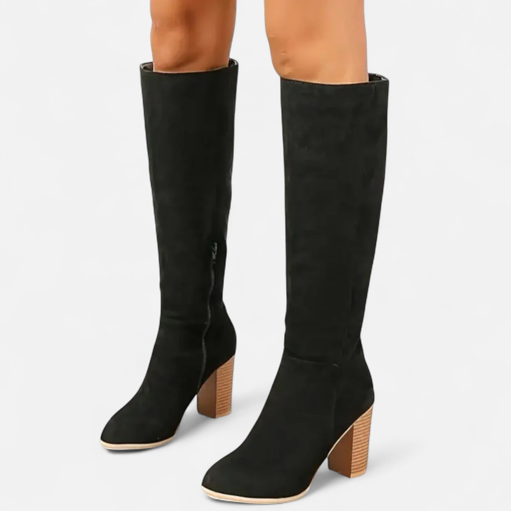 Damen Overknee Stiefel in Wildlederoptik mit Blockabsatz