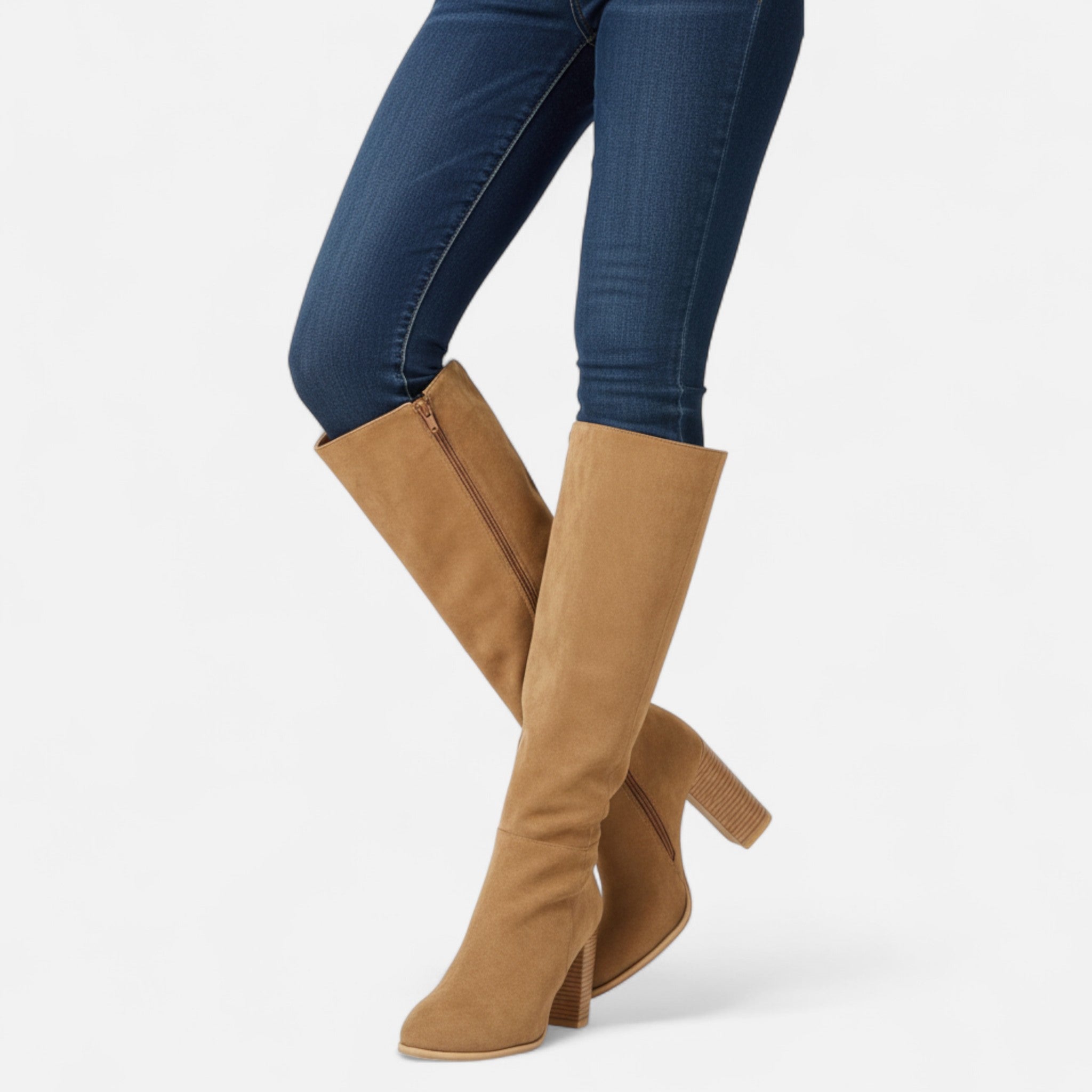 Damen Overknee Stiefel in Wildlederoptik mit Blockabsatz