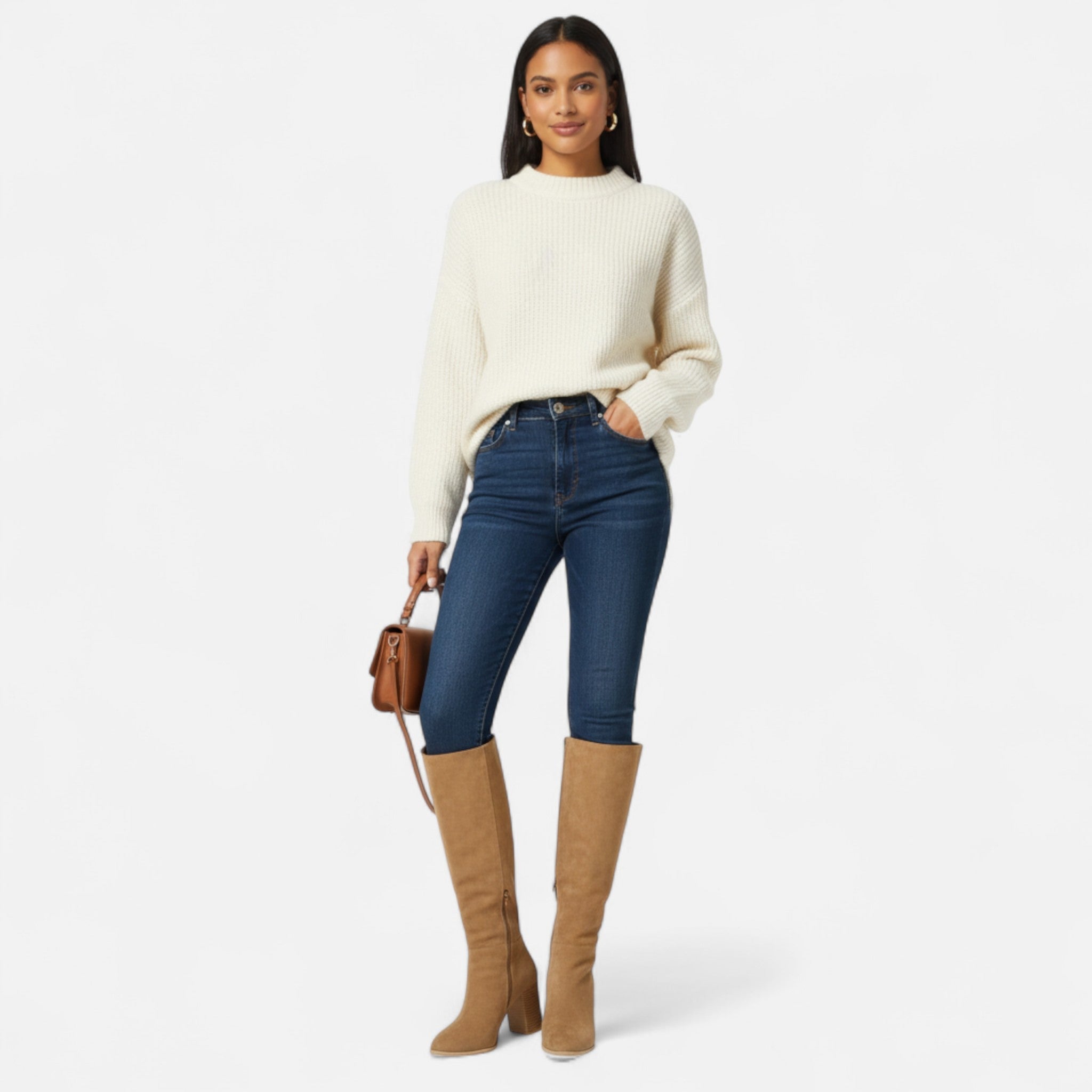 Damen Overknee Stiefel in Wildlederoptik mit Blockabsatz