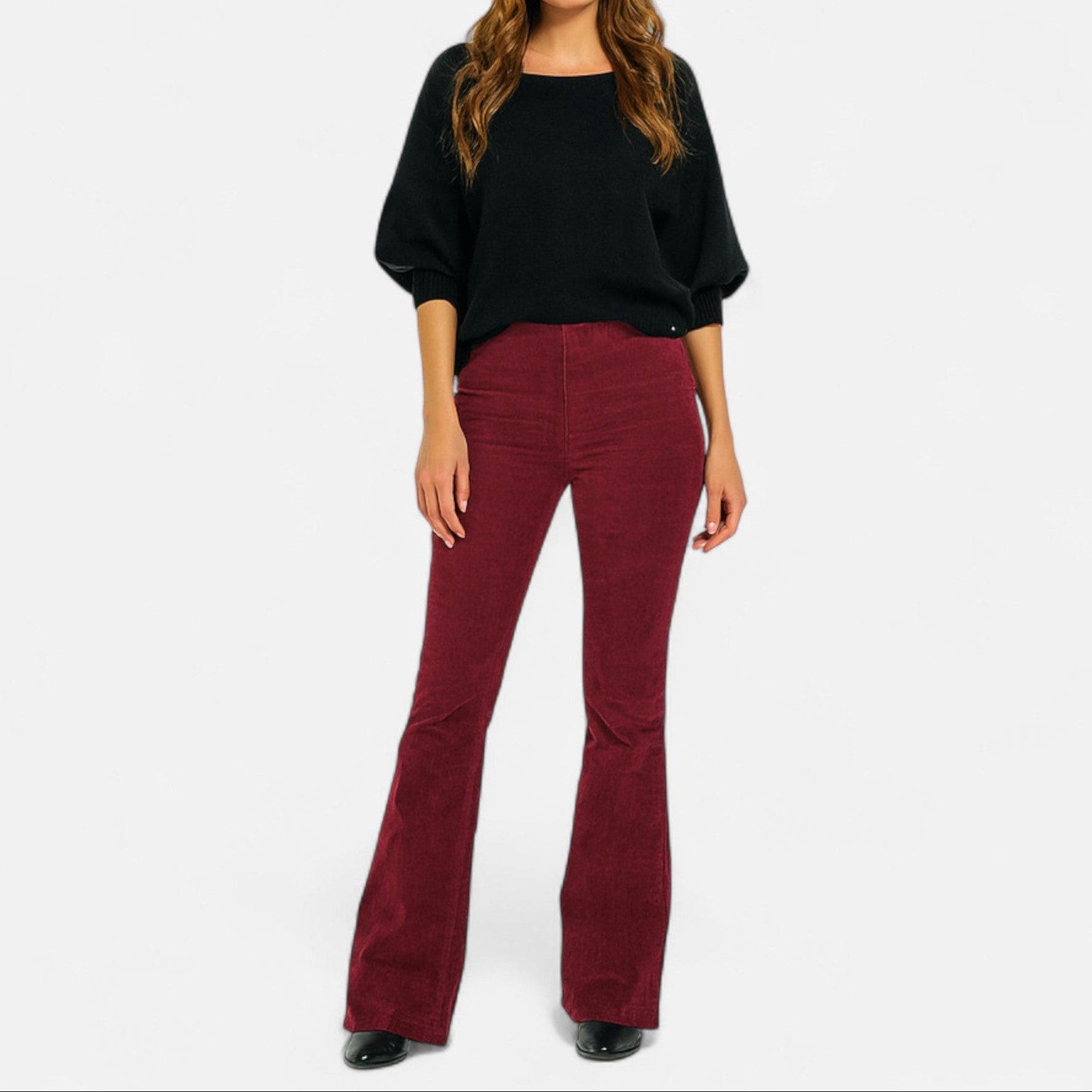 Damen Schlaghose in Cordoptik mit hohem Bund und engem Sitz