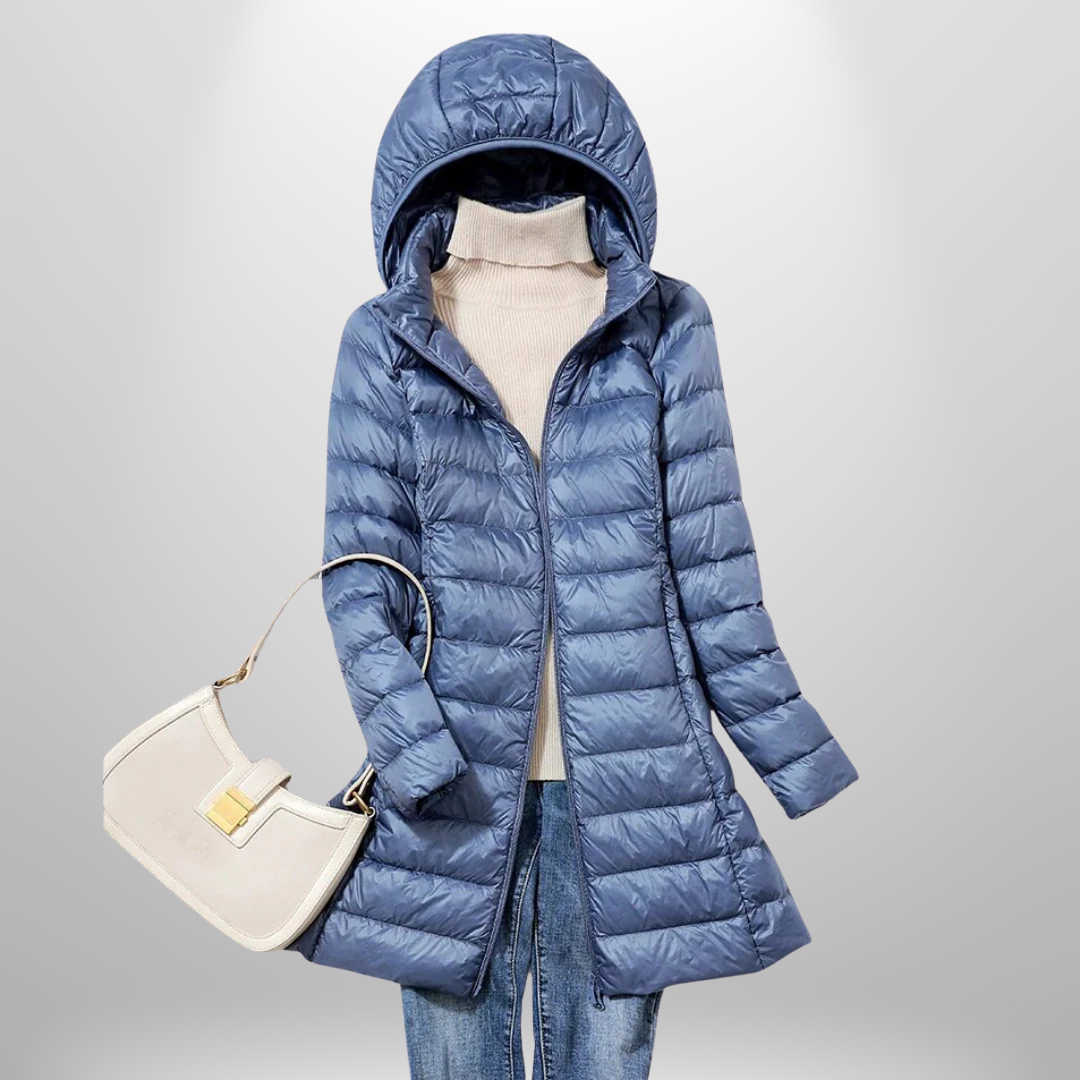 Damen Steppjacke leicht mit Kapuze und feiner Steppung - Blau