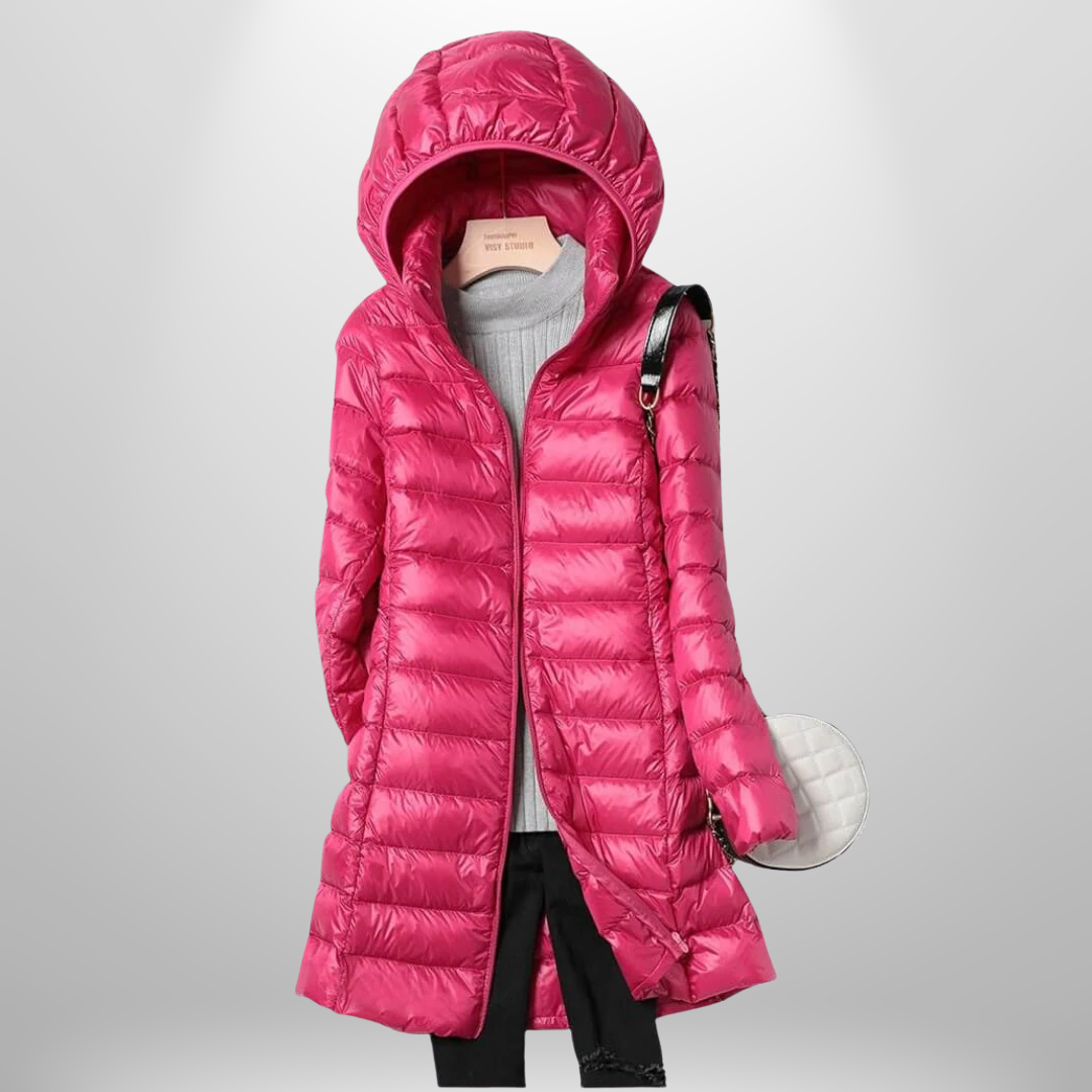 Damen Steppjacke leicht mit Kapuze und feiner Steppung - Fuchsia