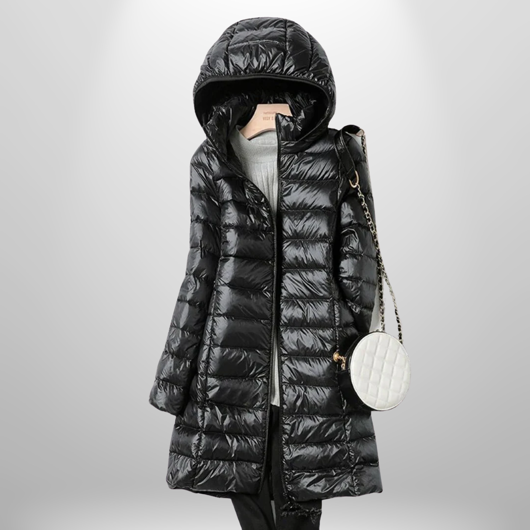 Damen Steppjacke leicht mit Kapuze und feiner Steppung - Schwarz