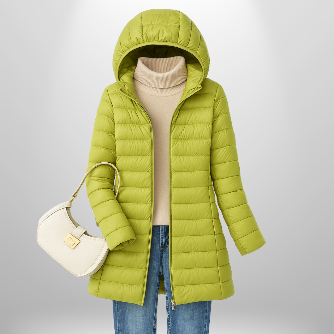 Damen Steppjacke leicht mit Kapuze und feiner Steppung - Gelb