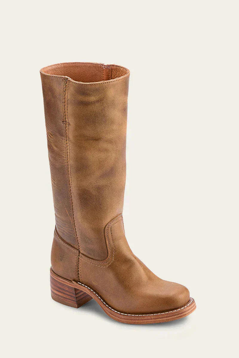 Damen Stiefel kniehoch mit Blockabsatz in Lederoptik