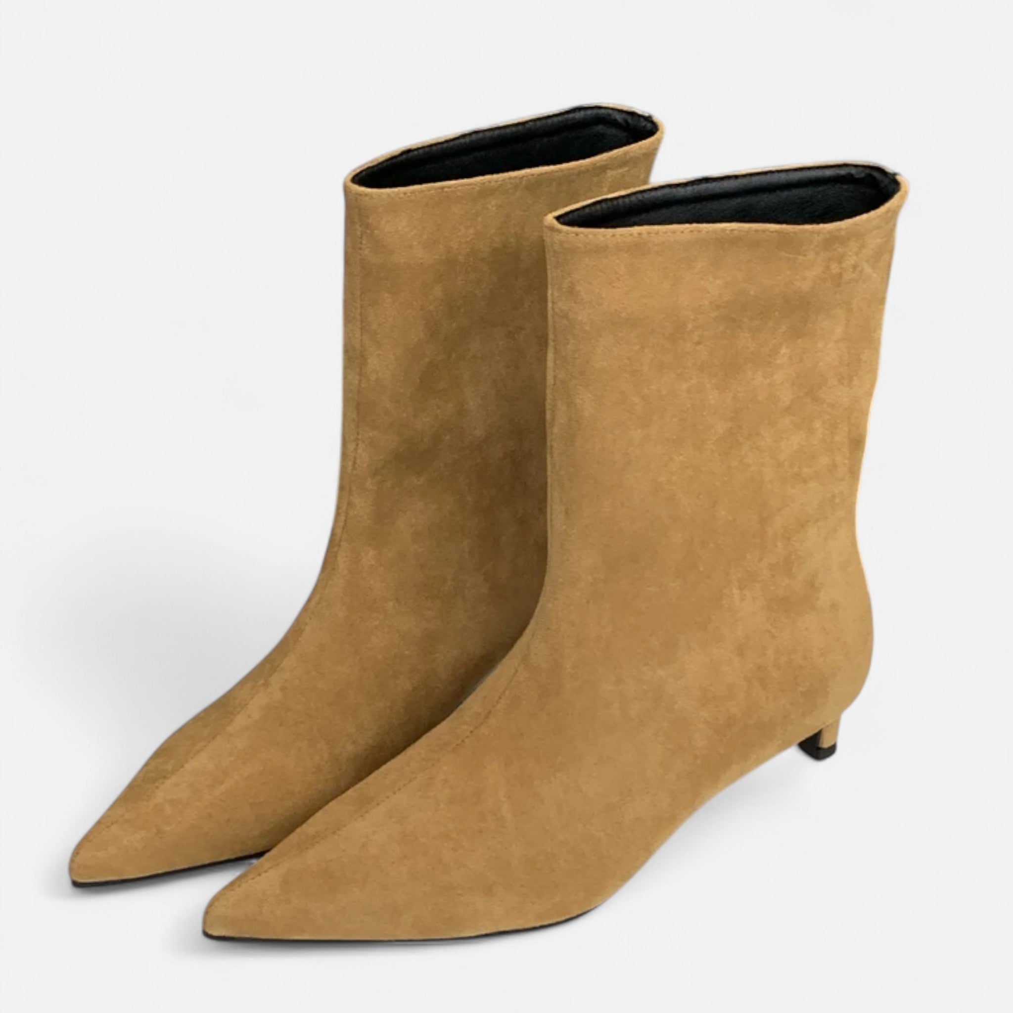 Damen Stiefelette mit spitzer Kappe und flachem Absatz - Kaki