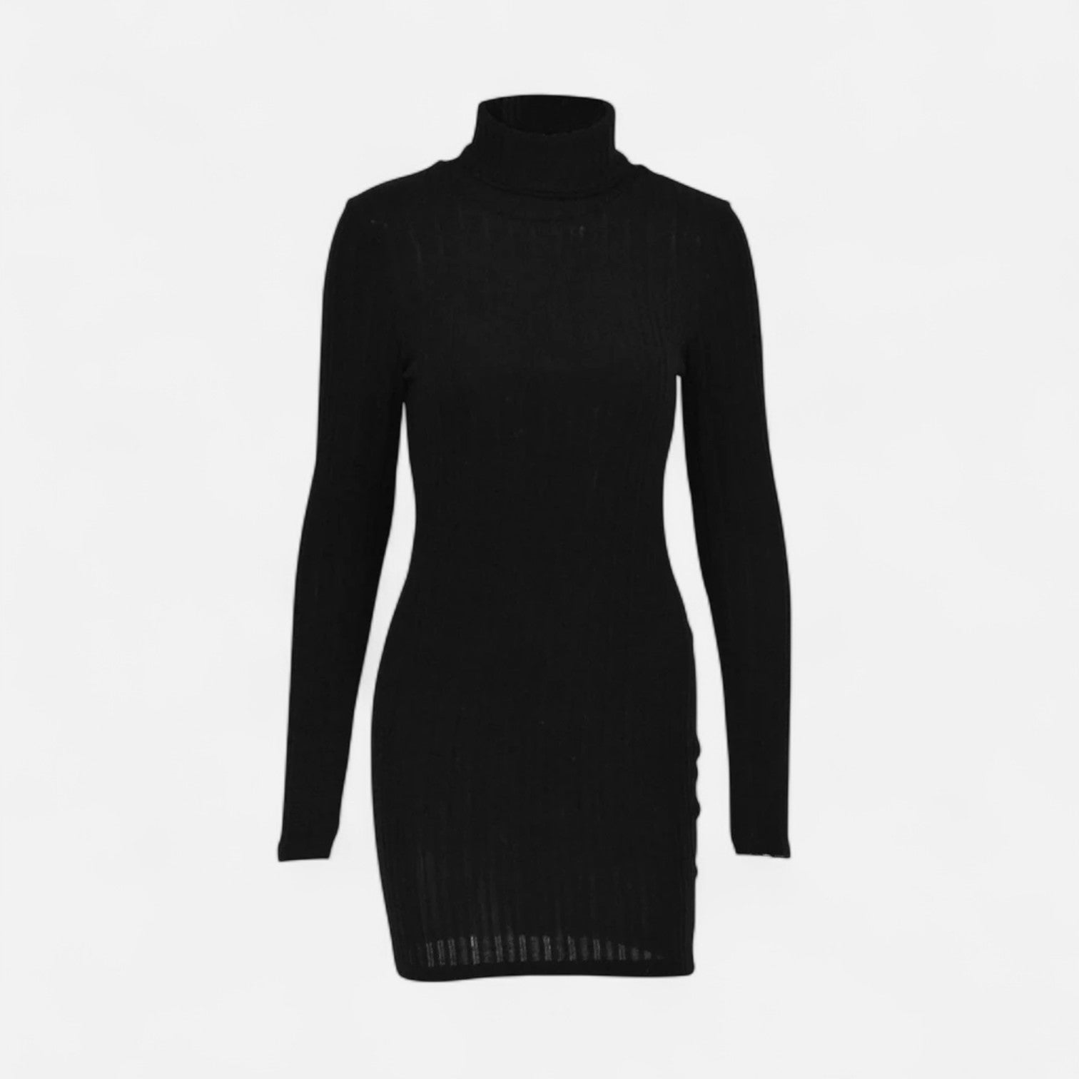 Damen Strickkleid kurz mit Rollkragen und langen Ärmeln