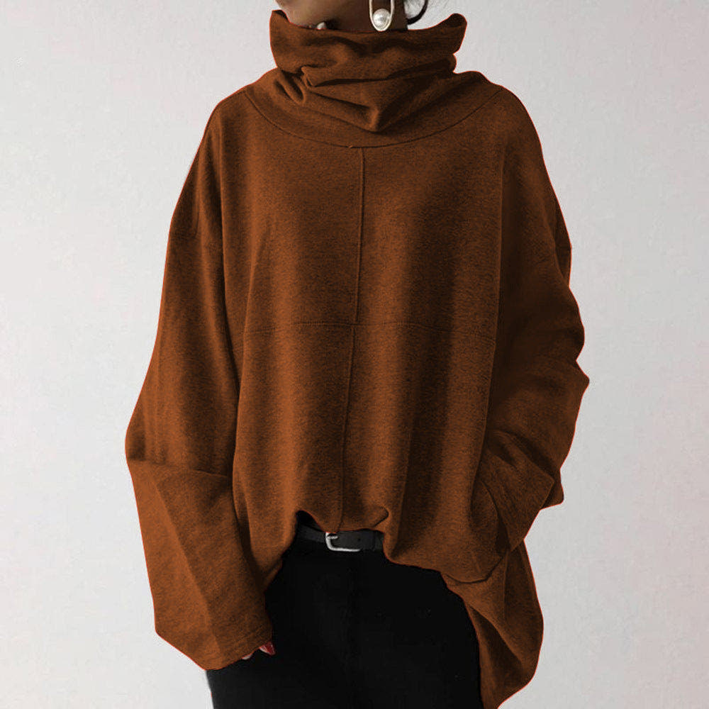 Damen Sweatshirt oversize mit Stehkragen und Rippbündchen - Braun